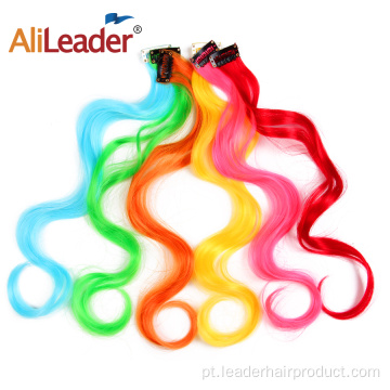 Peças de cabelo crespo arco-íris presas na extensão do cabelo